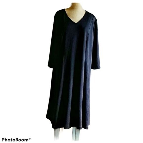 Black Dress Roaman's V Neck Fit Flare Zip Up Back Long Sleeve Women's 22 WOMAN'S - Picture 2 of 12